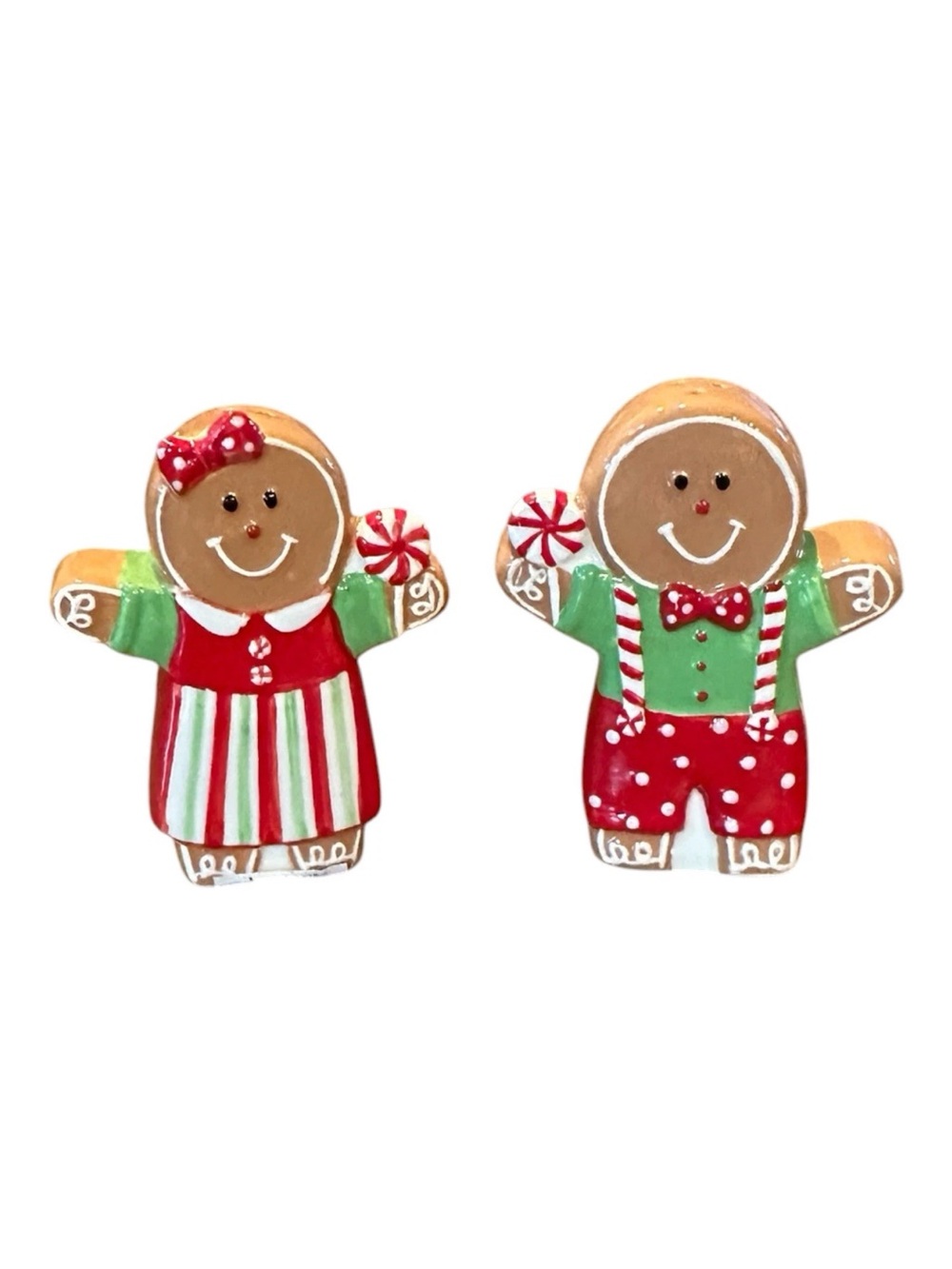 Gingerbread Couple Salt & Pepper Shakers — Red & Green